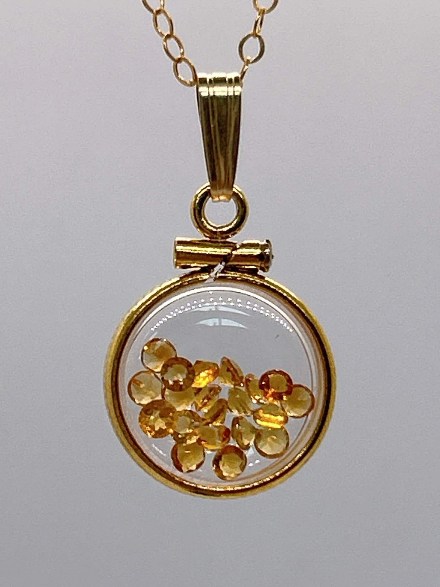 Handmade 12.5 mm 14k gold filled genuine gemstone  shaker locket, 0.75 cttw. citrine, november birthstone
