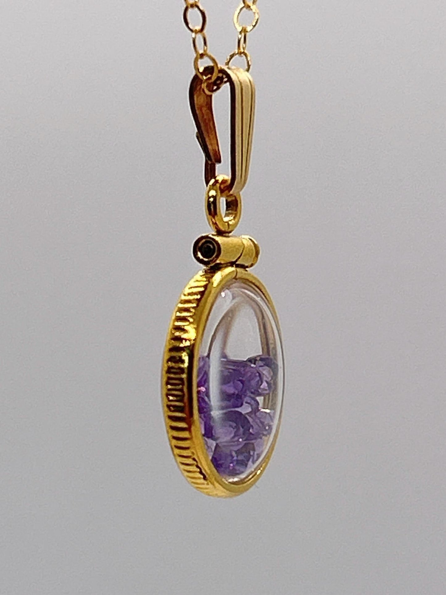 Handmade 12.5 mm 14k gold filled genuine gemstone shaker locket, 0.75 cttw. amethyst, february birthstone