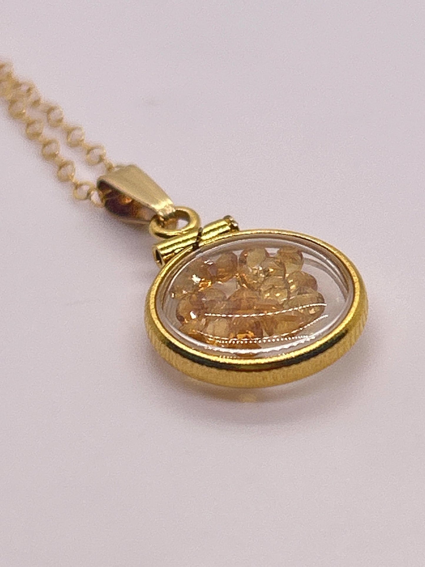 Handmade 12.5 mm 14k gold filled genuine gemstone  shaker locket, 0.75 cttw. citrine, november birthstone
