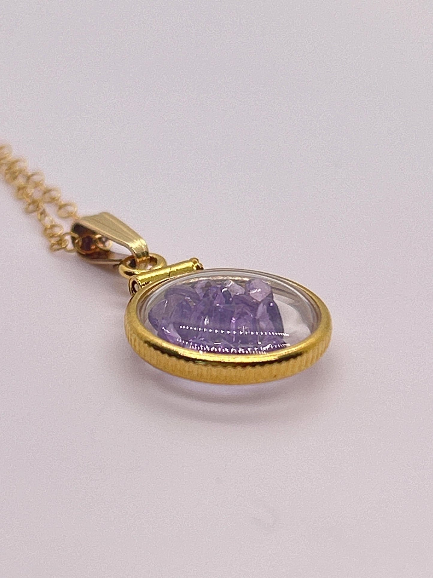 Handmade 12.5 mm 14k gold filled genuine gemstone shaker locket, 0.75 cttw. amethyst, february birthstone