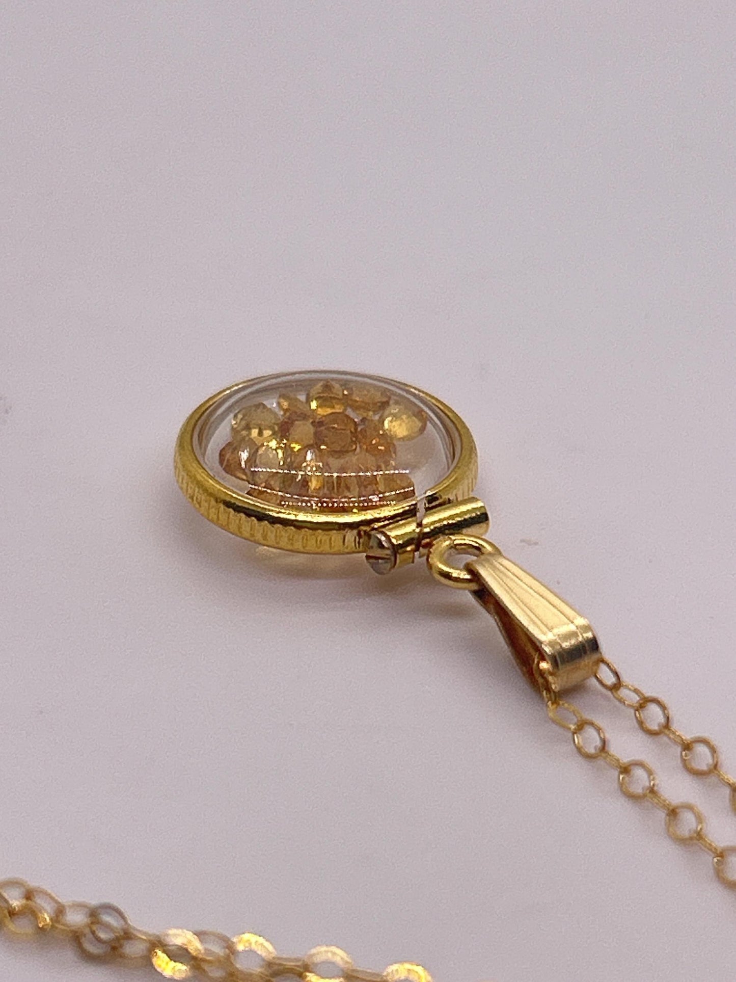 Handmade 12.5 mm 14k gold filled genuine gemstone  shaker locket, 0.75 cttw. citrine, november birthstone
