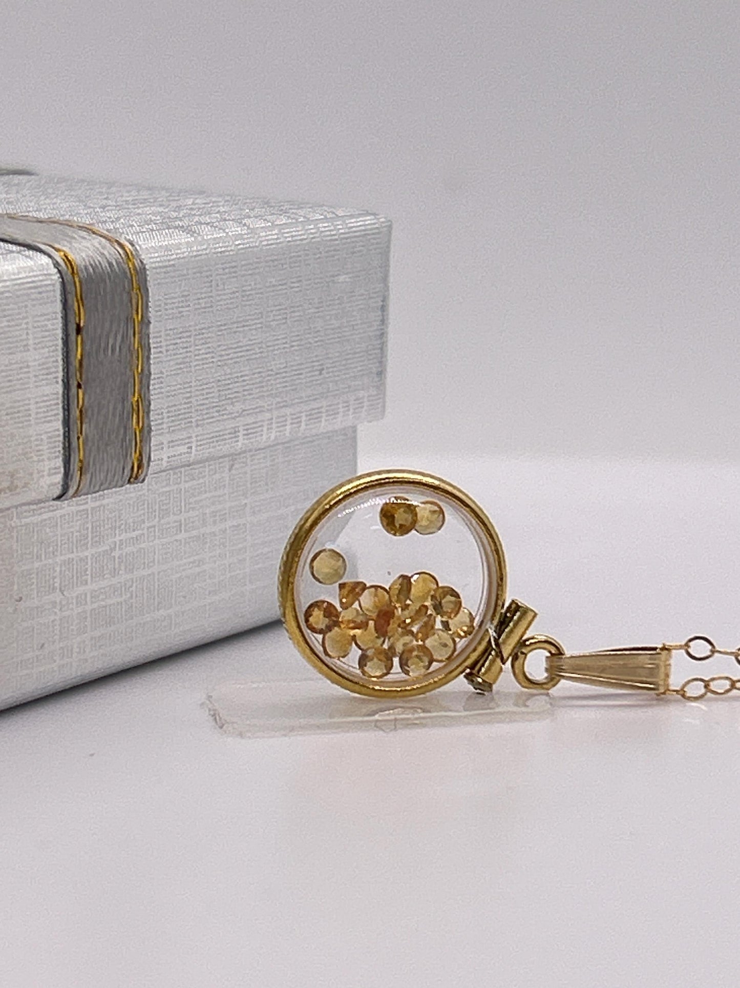 Handmade 12.5 mm 14k gold filled genuine gemstone  shaker locket, 0.75 cttw. citrine, november birthstone