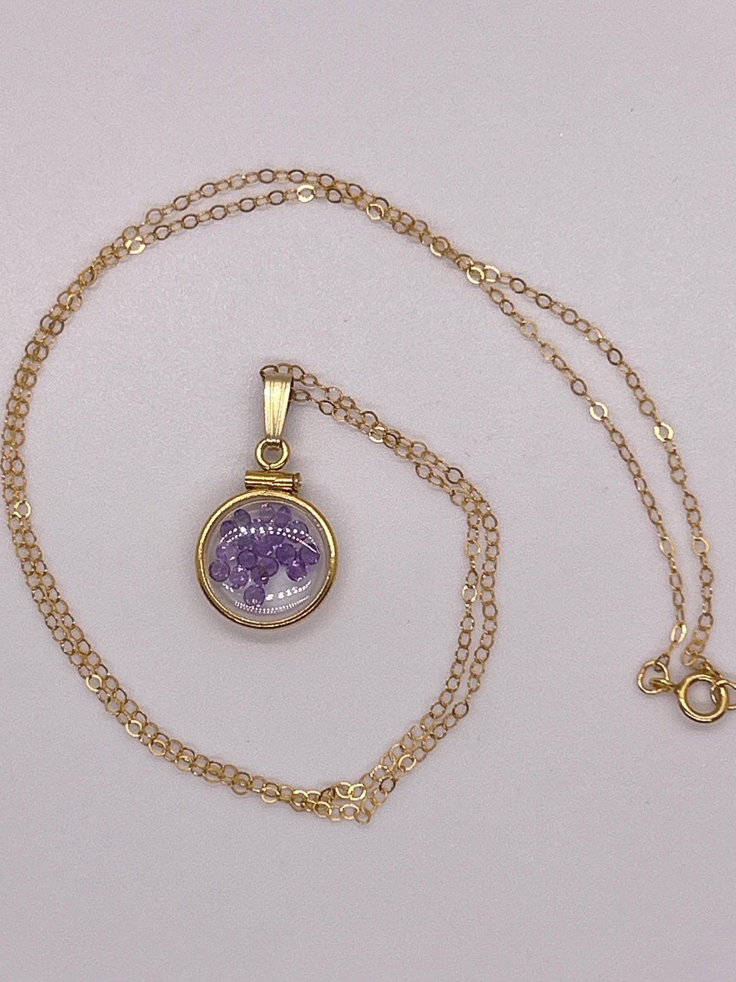 Handmade 12.5 mm 14k gold filled genuine gemstone shaker locket, 0.75 cttw. amethyst, february birthstone