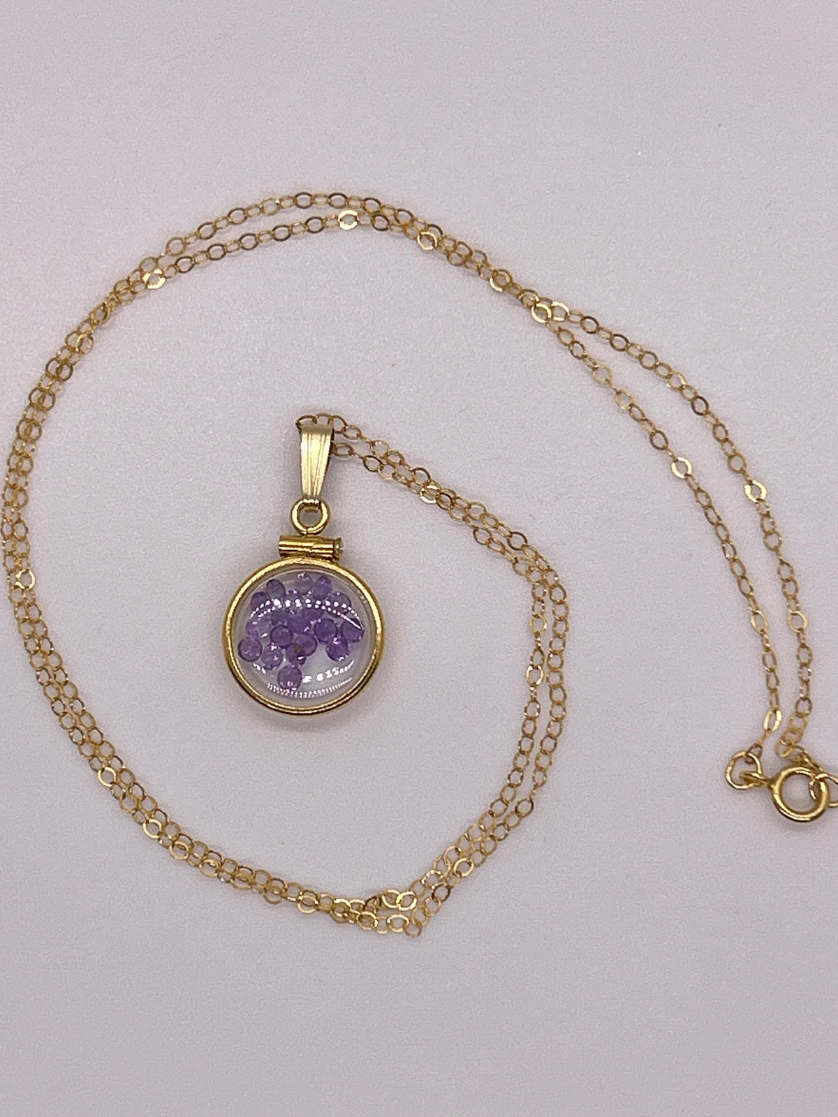 Handmade 12.5 mm 14k gold filled genuine gemstone shaker locket, 0.75 cttw. amethyst, february birthstone