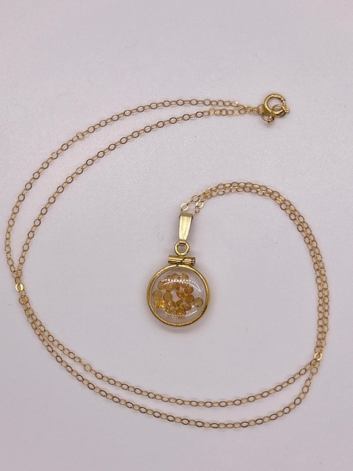 Handmade 12.5 mm 14k gold filled genuine gemstone  shaker locket, 0.75 cttw. citrine, november birthstone