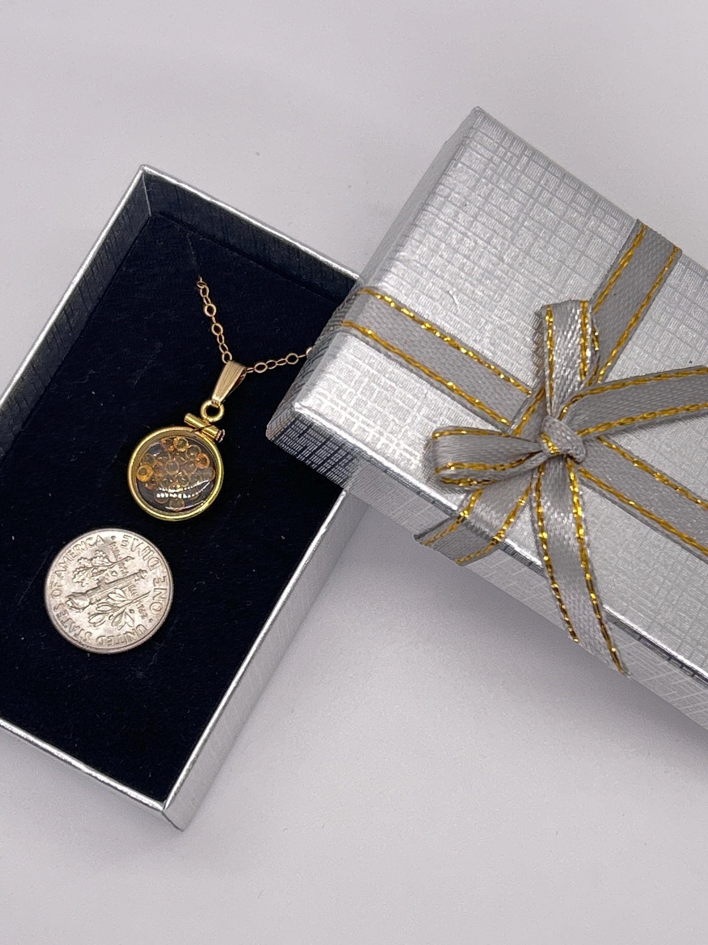 Handmade 12.5 mm 14k gold filled genuine gemstone  shaker locket, 0.75 cttw. citrine, november birthstone