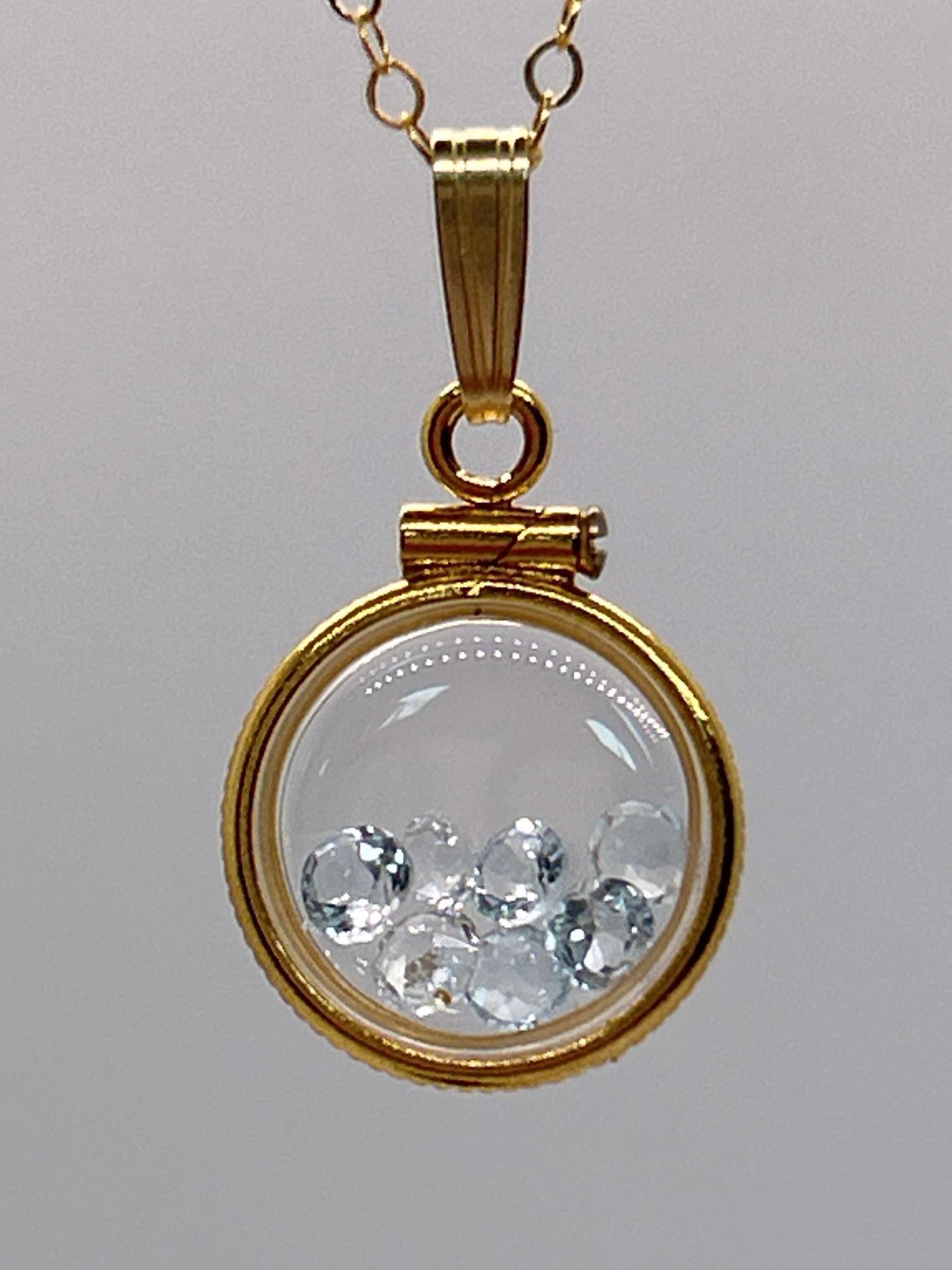 Handmade 12.5 mm 14k gold filled gemstone  shaker locket, 0.75 cttw. sky blue topaz,  birthstone december