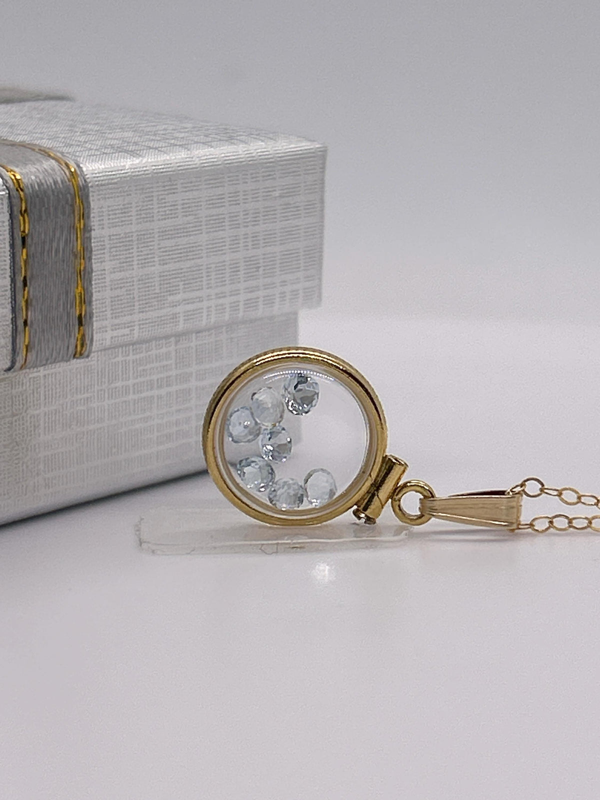 Handmade 12.5 mm 14k gold filled gemstone  shaker locket, 0.75 cttw. sky blue topaz,  birthstone december