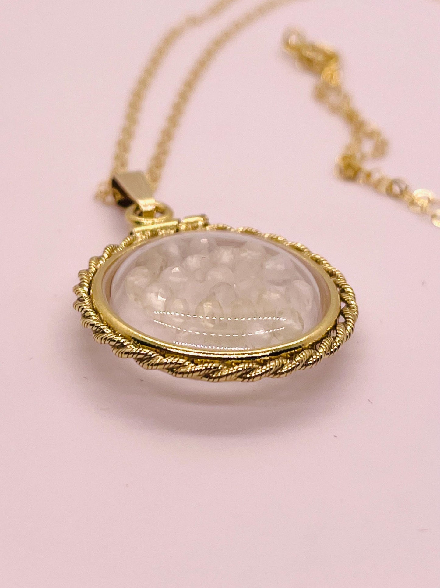 Hand made 21 mm nickel size 14k gold filled lucite genuine citrine shaker locket with rope edge and  beautiful bead crystals.