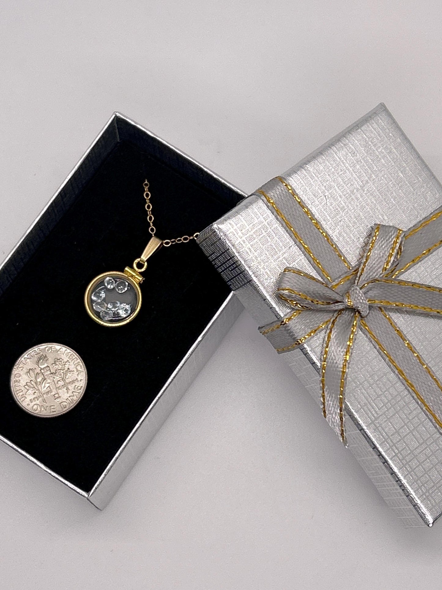 Handmade 12.5 mm 14k gold filled gemstone  shaker locket, 0.75 cttw. sky blue topaz,  birthstone december