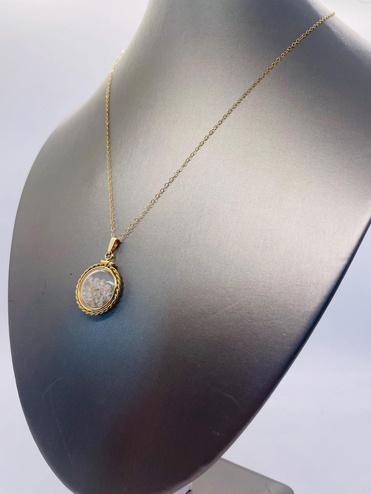 Hand made 21 mm nickel size 14k gold filled lucite genuine citrine shaker locket with rope edge and  beautiful bead crystals.