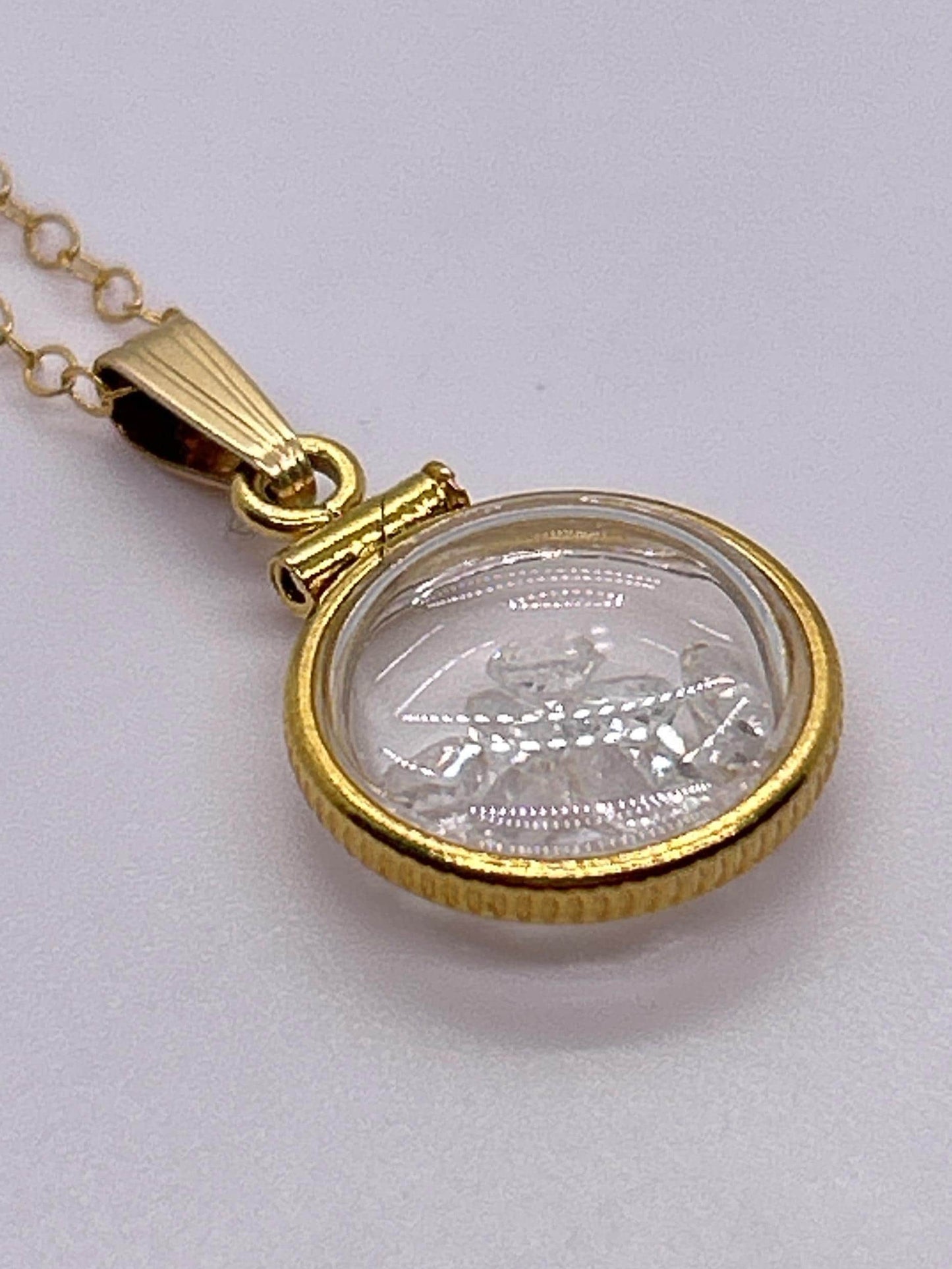 Handmade 12.5 mm 14k gold filled gemstone  shaker locket, 0.75 cttw. white topaz, birthstone april