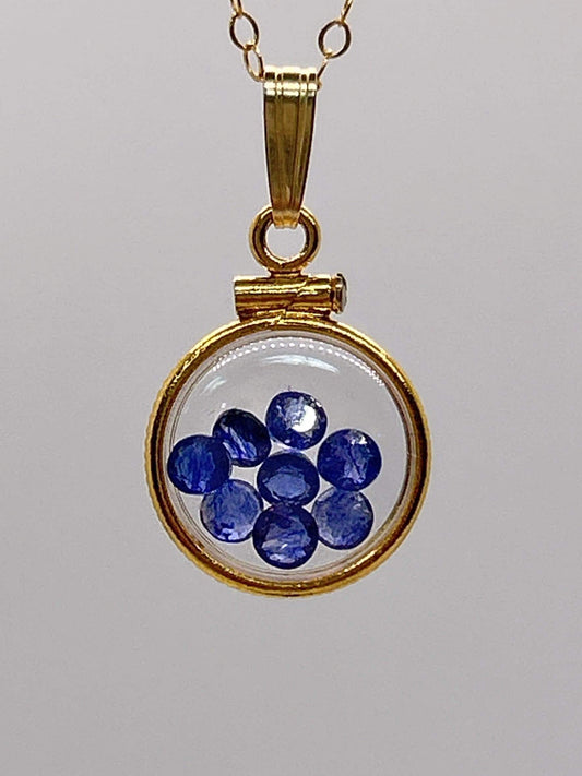 Handmade 12.5 mm 14k gold filled gemstone  shaker locket, 0.75 cttw. blue saphire, birthstone september