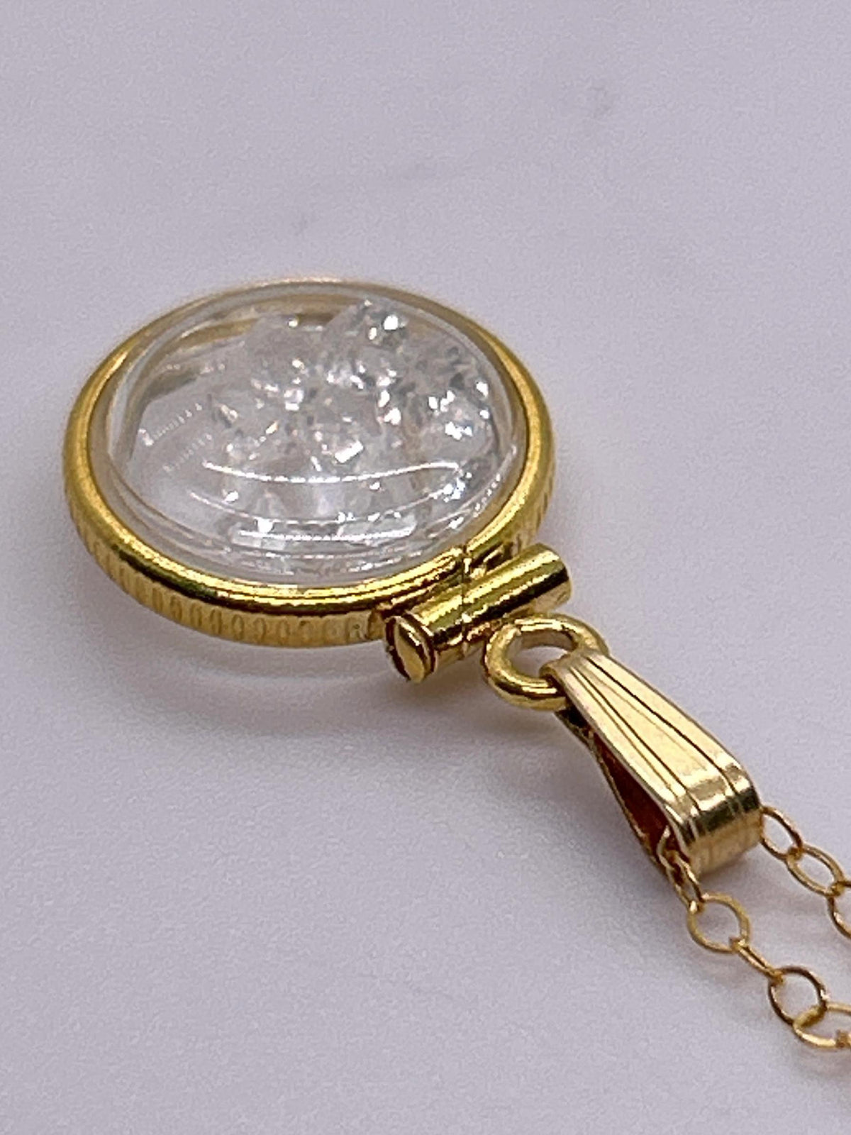 Handmade 12.5 mm 14k gold filled gemstone  shaker locket, 0.75 cttw. white topaz, birthstone april