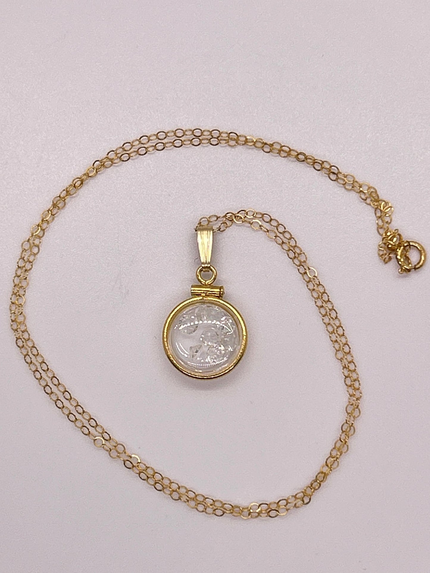 Handmade 12.5 mm 14k gold filled gemstone  shaker locket, 0.75 cttw. white topaz, birthstone april