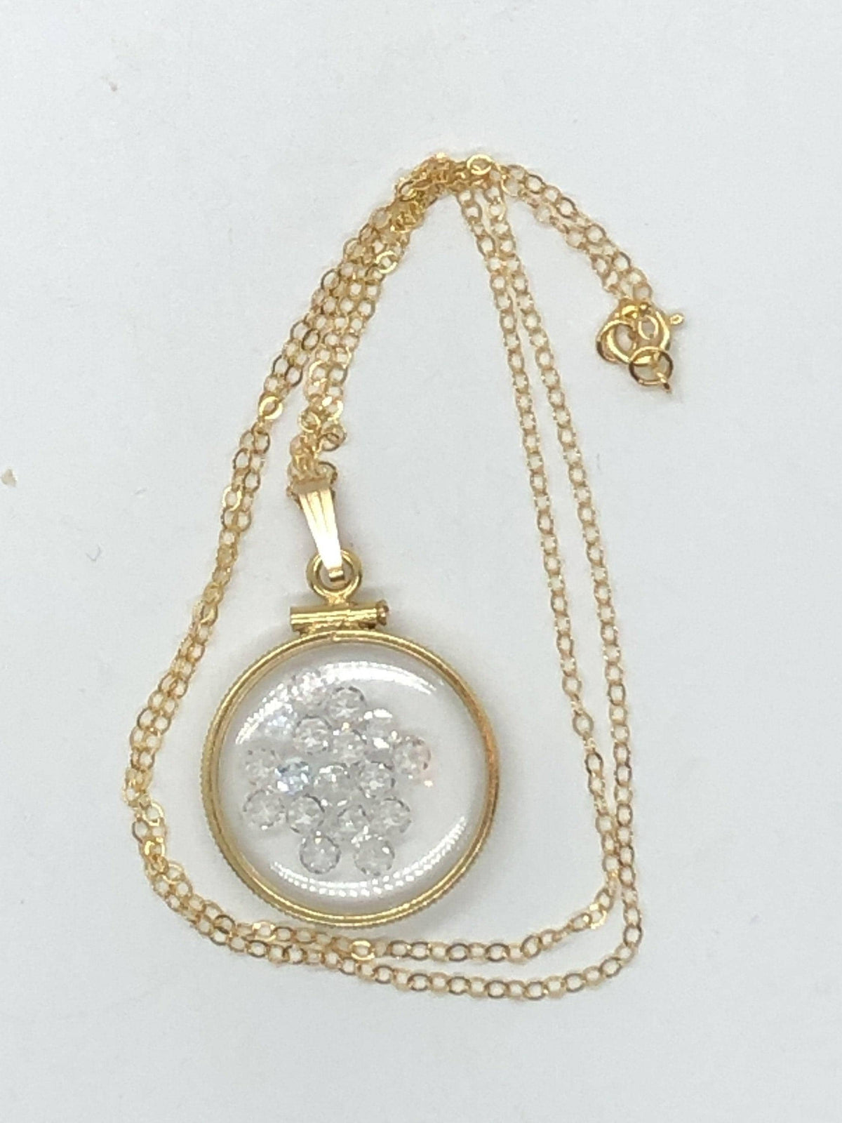 Handmade white topaz shaker locket 14k gold filled w/beautiful april birthstone, 2.7 tcw