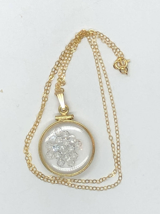 Handmade white topaz shaker locket 14k gold filled w/beautiful april birthstone, 2.7 tcw