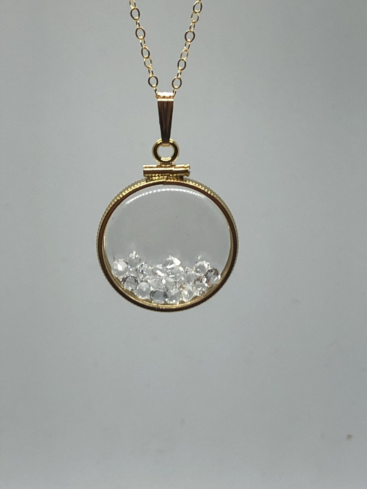 Handmade white topaz shaker locket 14k gold filled w/beautiful april birthstone, 2.7 tcw