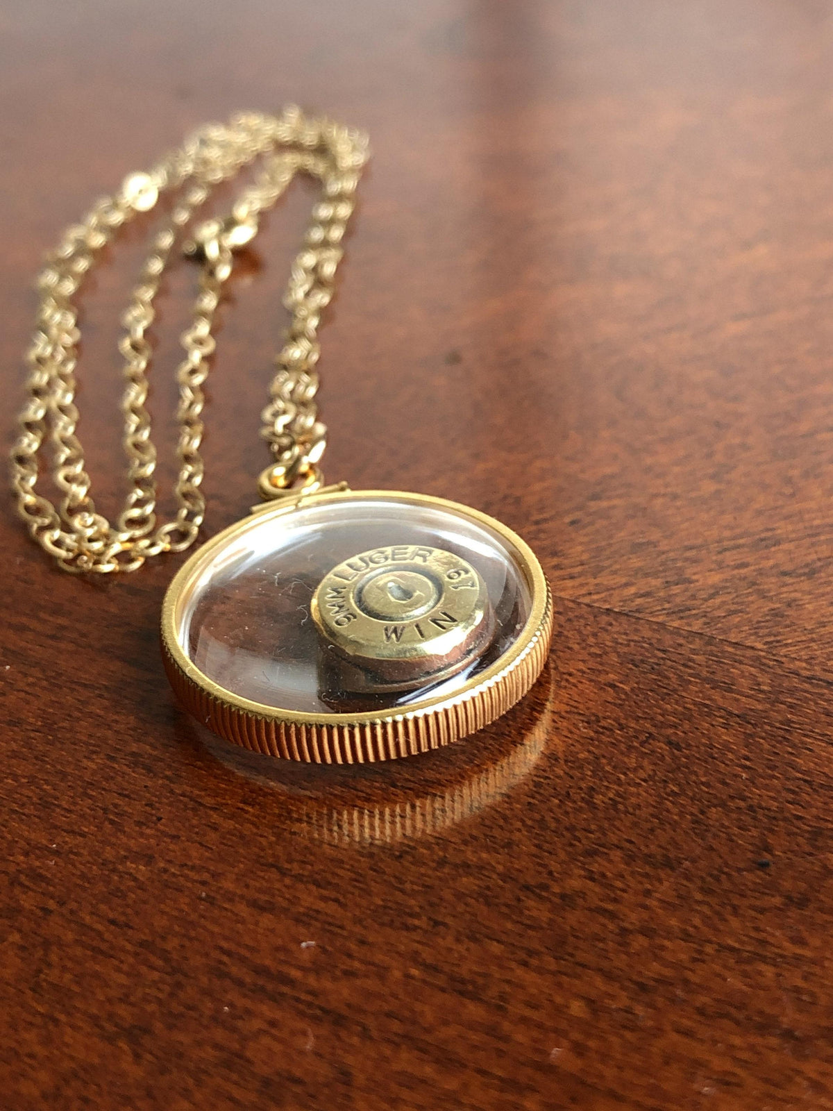 9mm bullet necklace,  back to back view locket, 14k gold filled locket-new