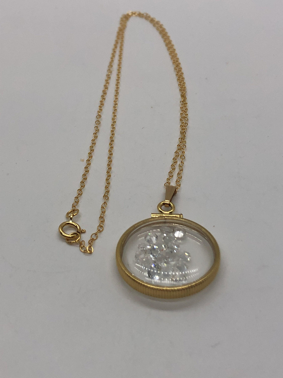 Handmade white topaz shaker locket 14k gold filled w/beautiful april birthstone, 2.7 tcw