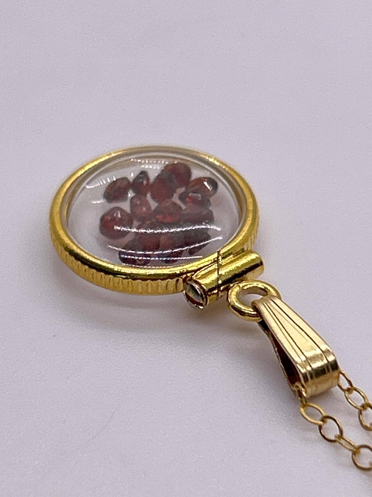 Handmade 12.5 mm 14k gold filled gemstone  shaker locket, 0.75 cttw. red garnet, birthstone january
