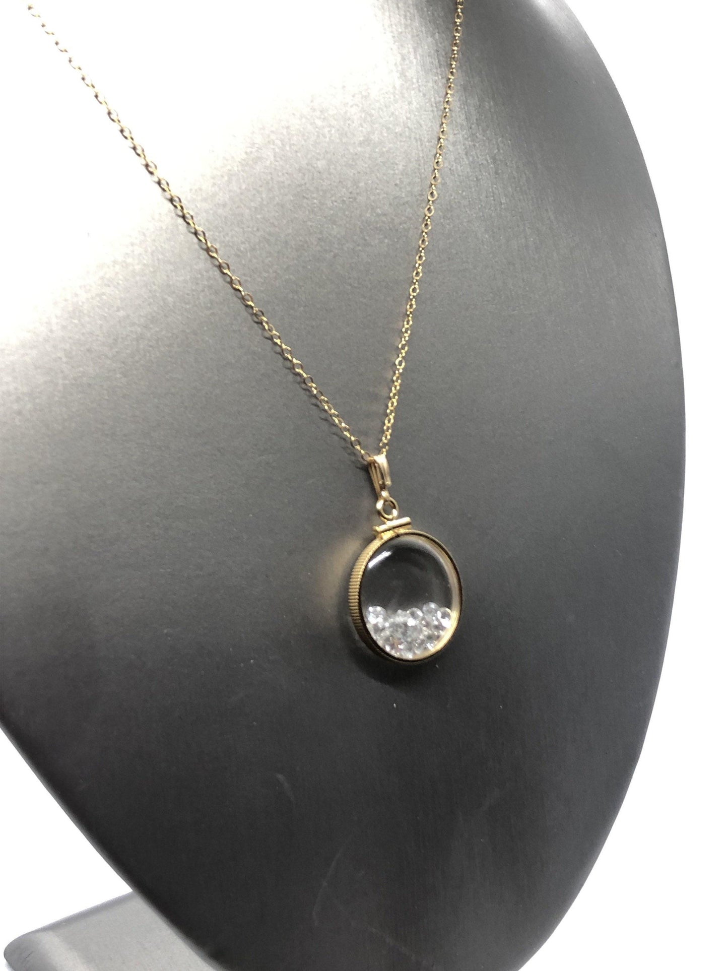 Handmade white topaz shaker locket 14k gold filled w/beautiful april birthstone, 2.7 tcw