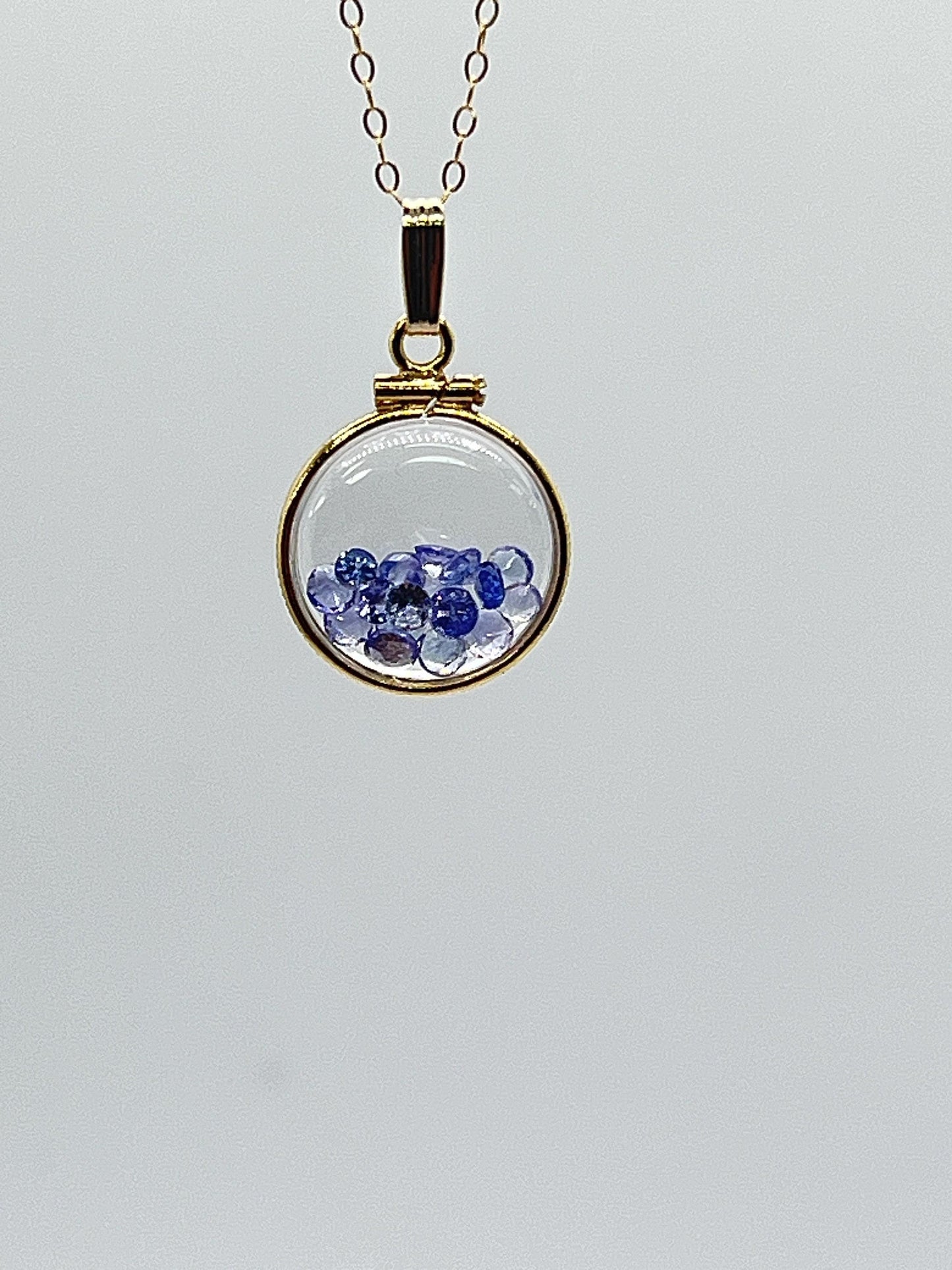 14k solid gold tanzanite diamond edge 16.5mm handmade shaker locket reversible 2 ctw