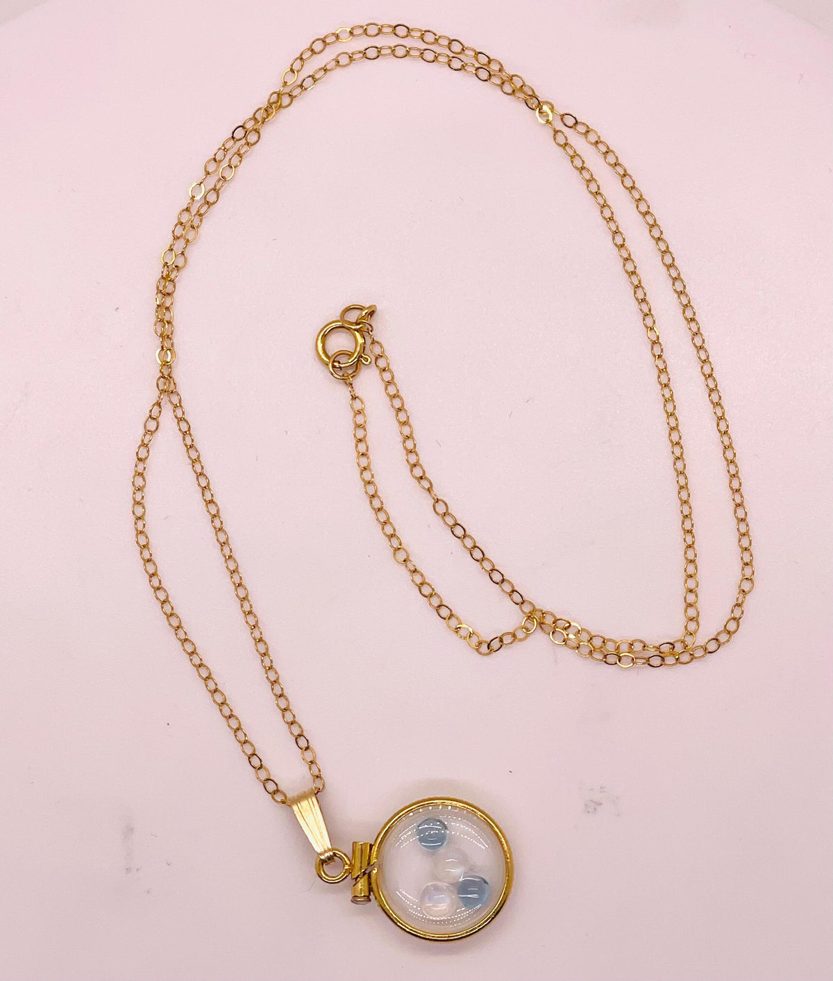 12.5 mm handmade 14k solid gold shaker locket with moonstone and blue topaz