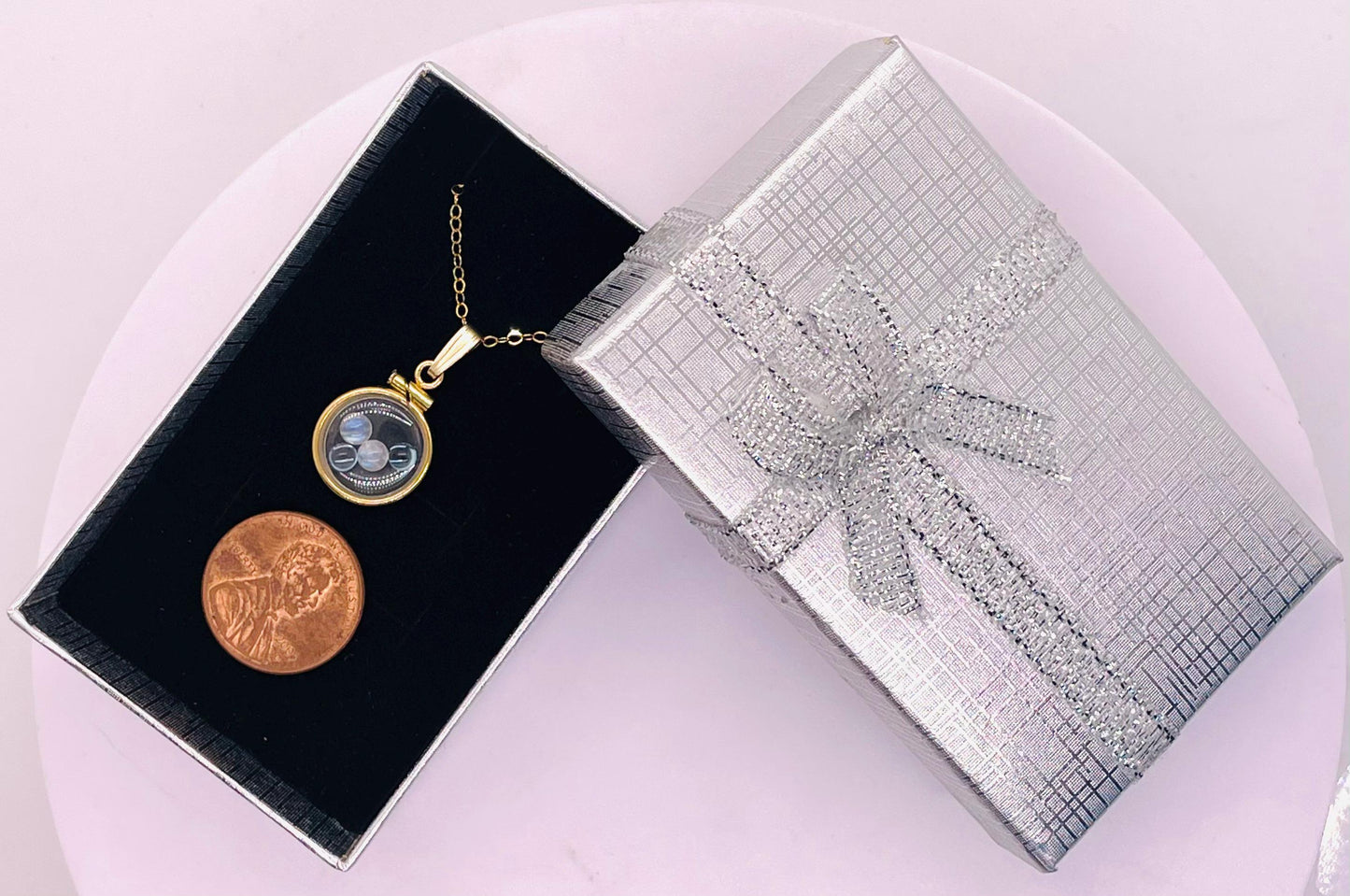 12.5 mm handmade 14k solid gold shaker locket with moonstone and blue topaz