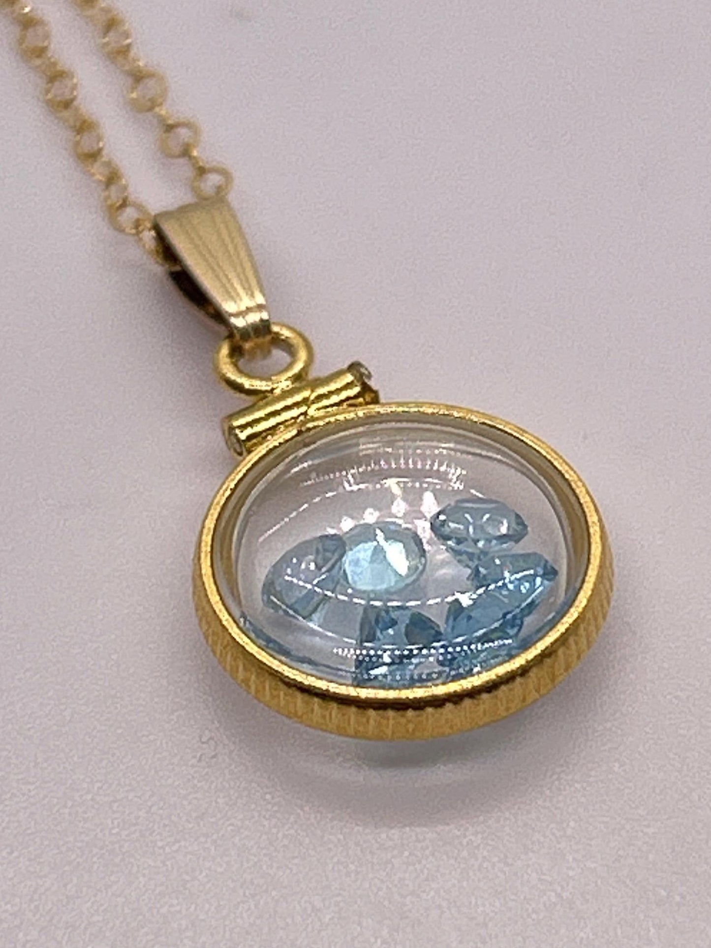 Handmade 12.5 mm 14k gold filled gemstone shaker locket, 0.75 cttw. london blue topaz, december birthstone
