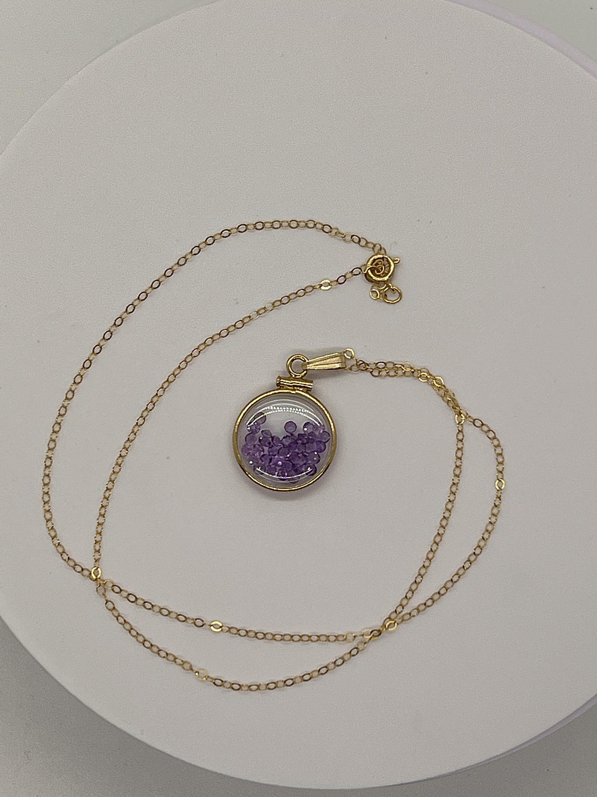 14k solid gold handmade dime sized amethyst shaker locket, 1.15 tcw, february birthstone.