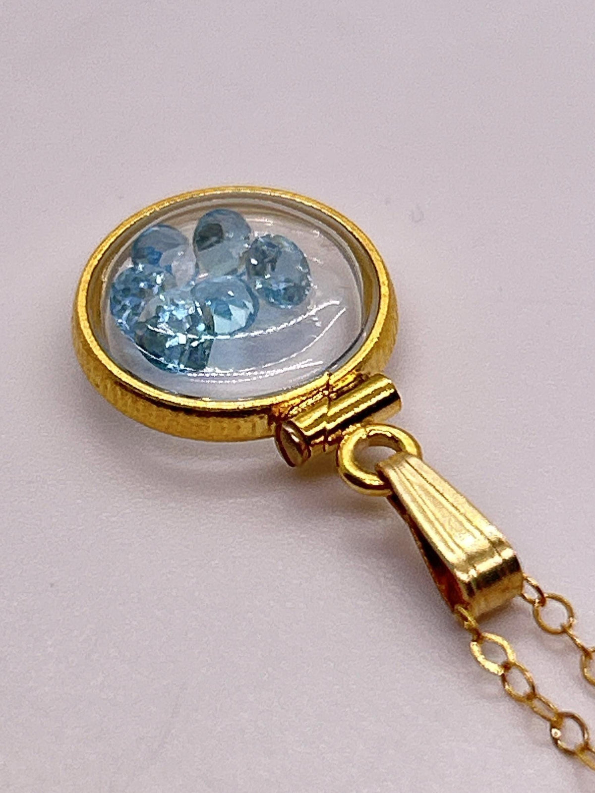 Handmade 12.5 mm 14k gold filled gemstone shaker locket, 0.75 cttw. london blue topaz, december birthstone