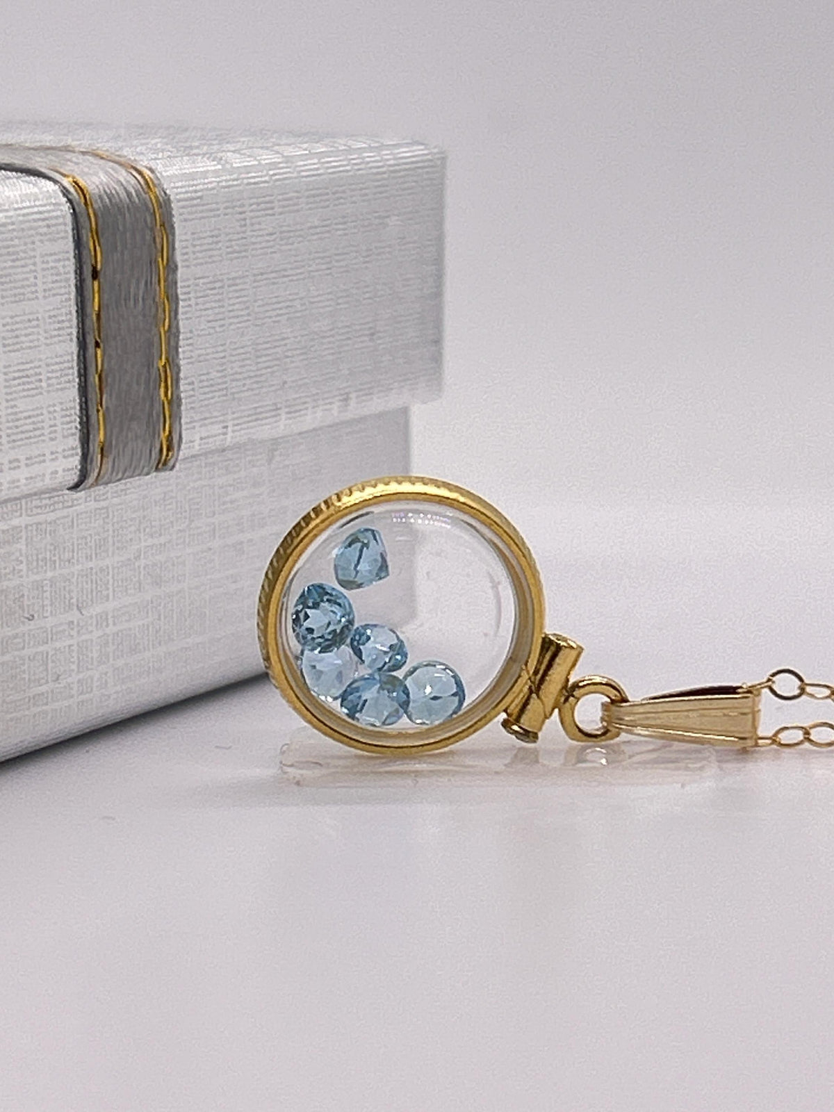 Handmade 12.5 mm 14k gold filled gemstone shaker locket, 0.75 cttw. london blue topaz, december birthstone