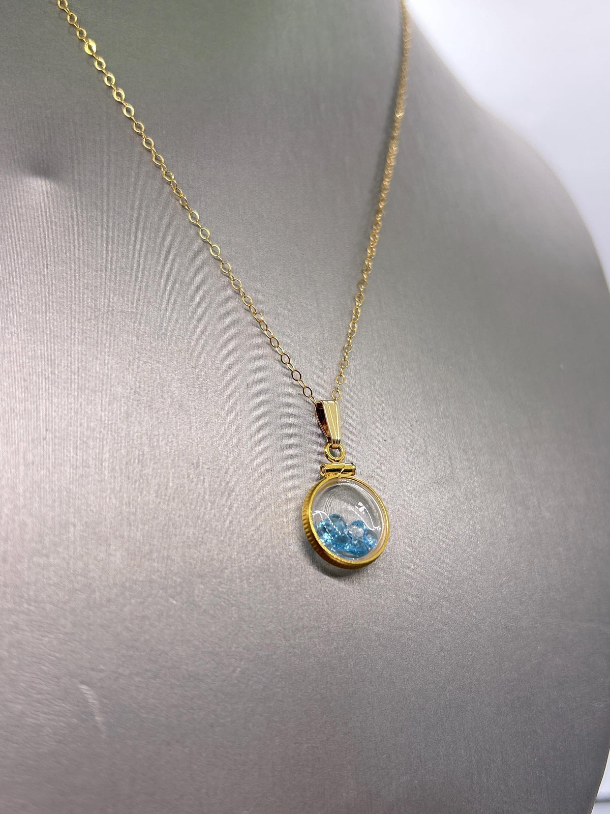 Handmade 12.5 mm 14k gold filled gemstone shaker locket, 0.75 cttw. london blue topaz, december birthstone
