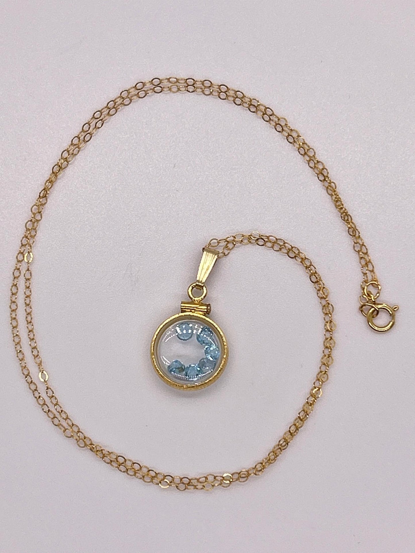 Handmade 12.5 mm 14k gold filled gemstone shaker locket, 0.75 cttw. london blue topaz, december birthstone