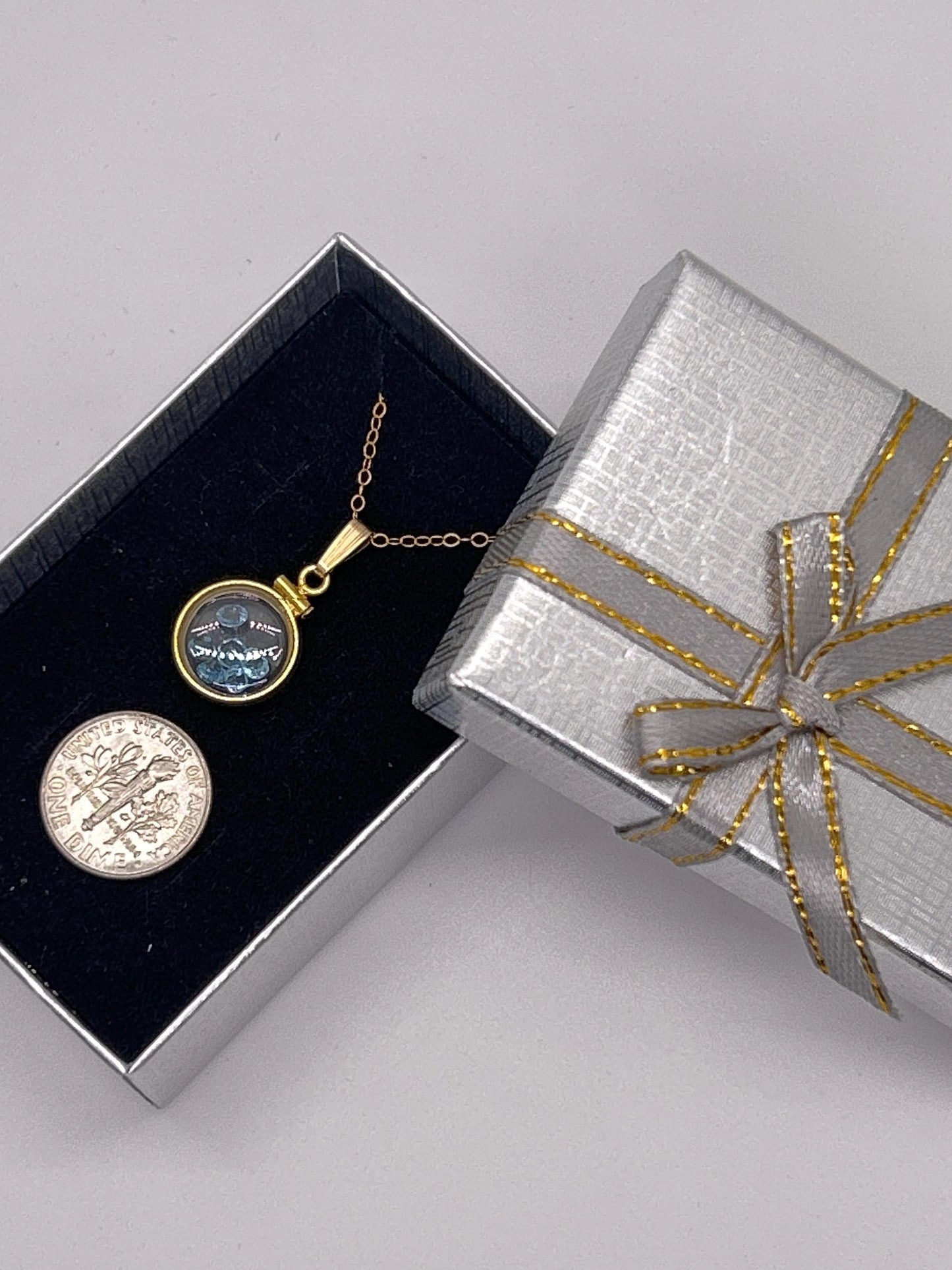 Handmade 12.5 mm 14k gold filled gemstone shaker locket, 0.75 cttw. london blue topaz, december birthstone