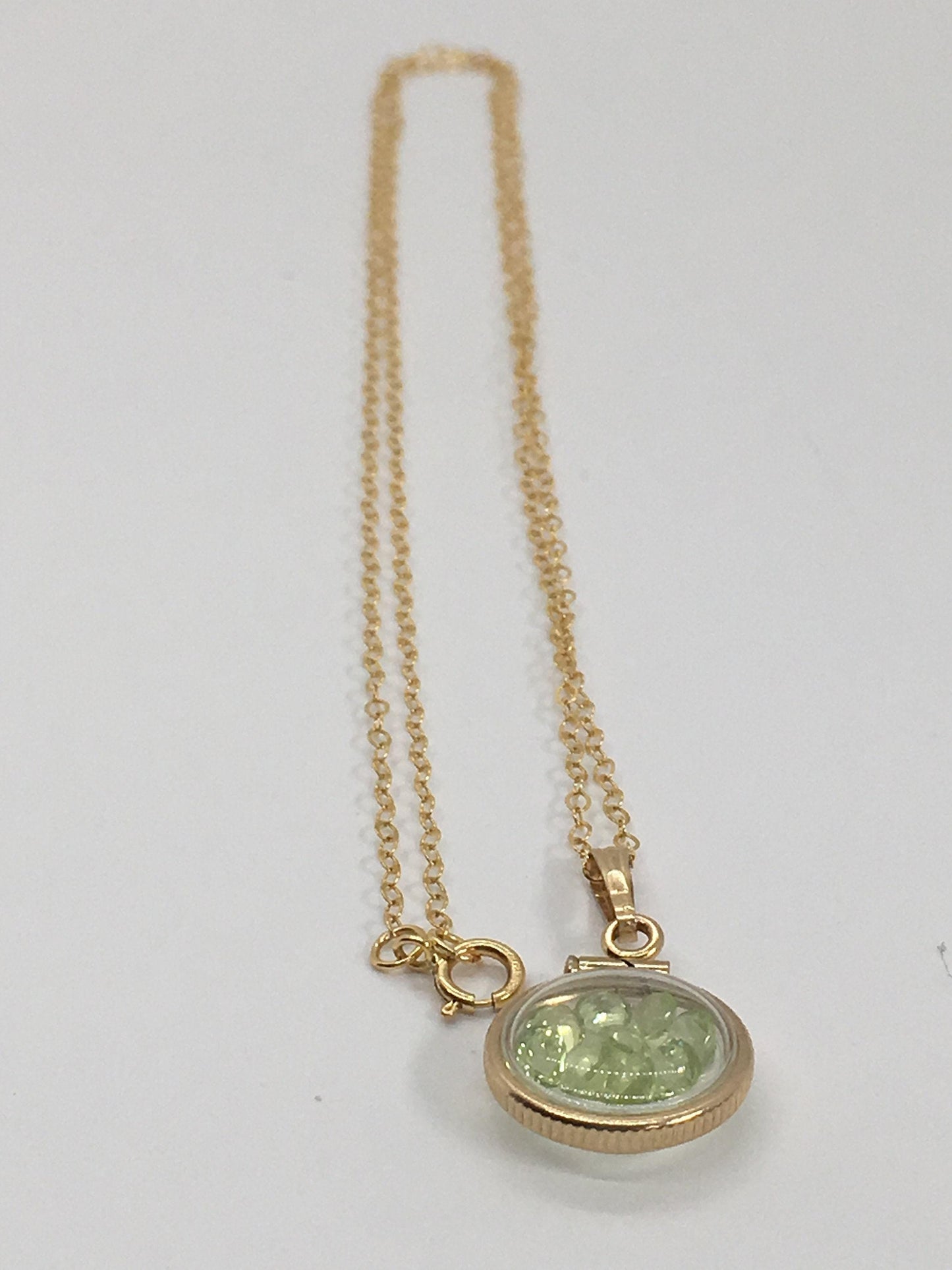 Diminutive handmade peridot shaker locket 14k gold filled or silver with beautiful august birthstone, .9 tcw