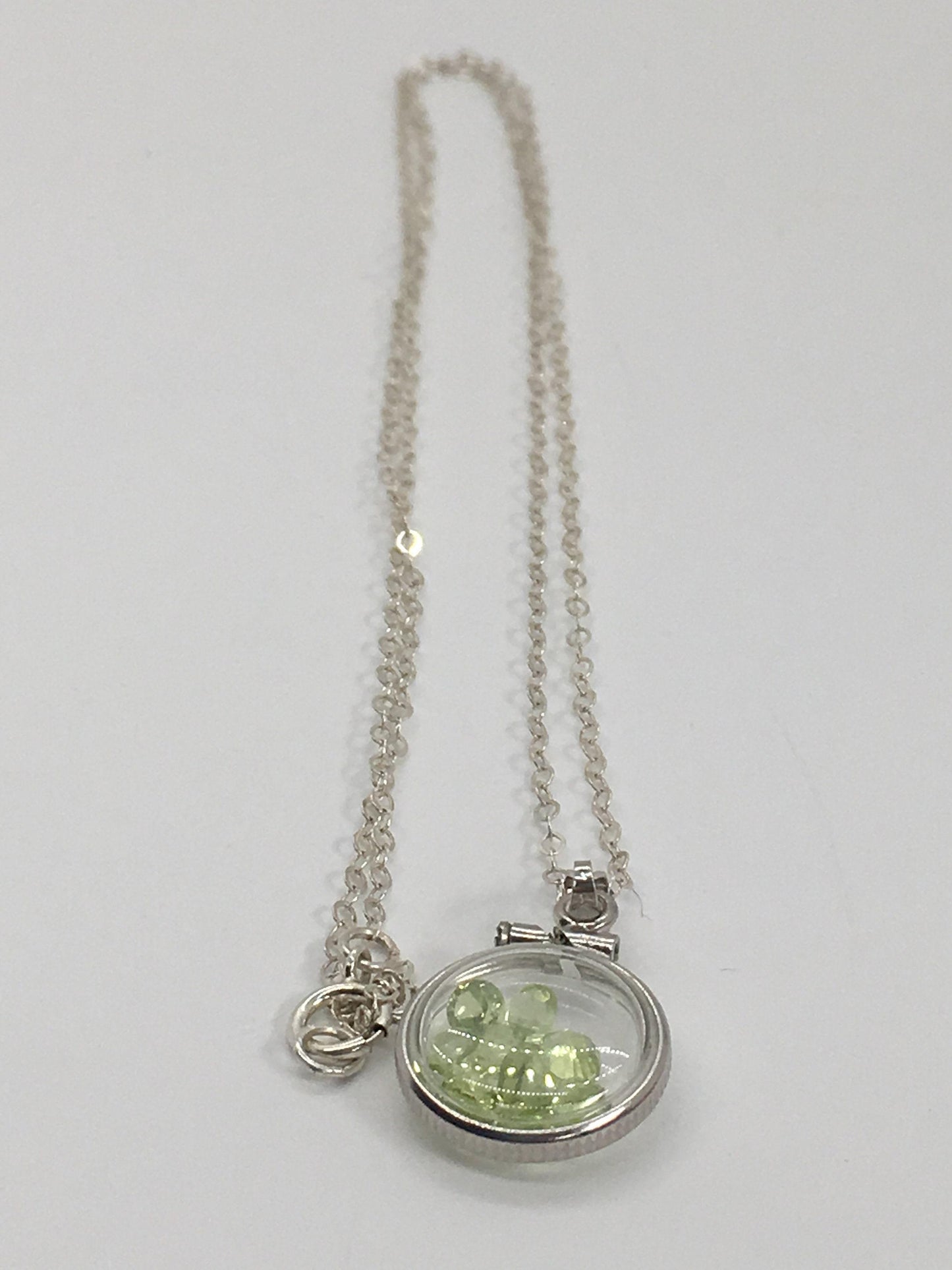 Diminutive handmade peridot shaker locket 14k gold filled or silver with beautiful august birthstone, .9 tcw