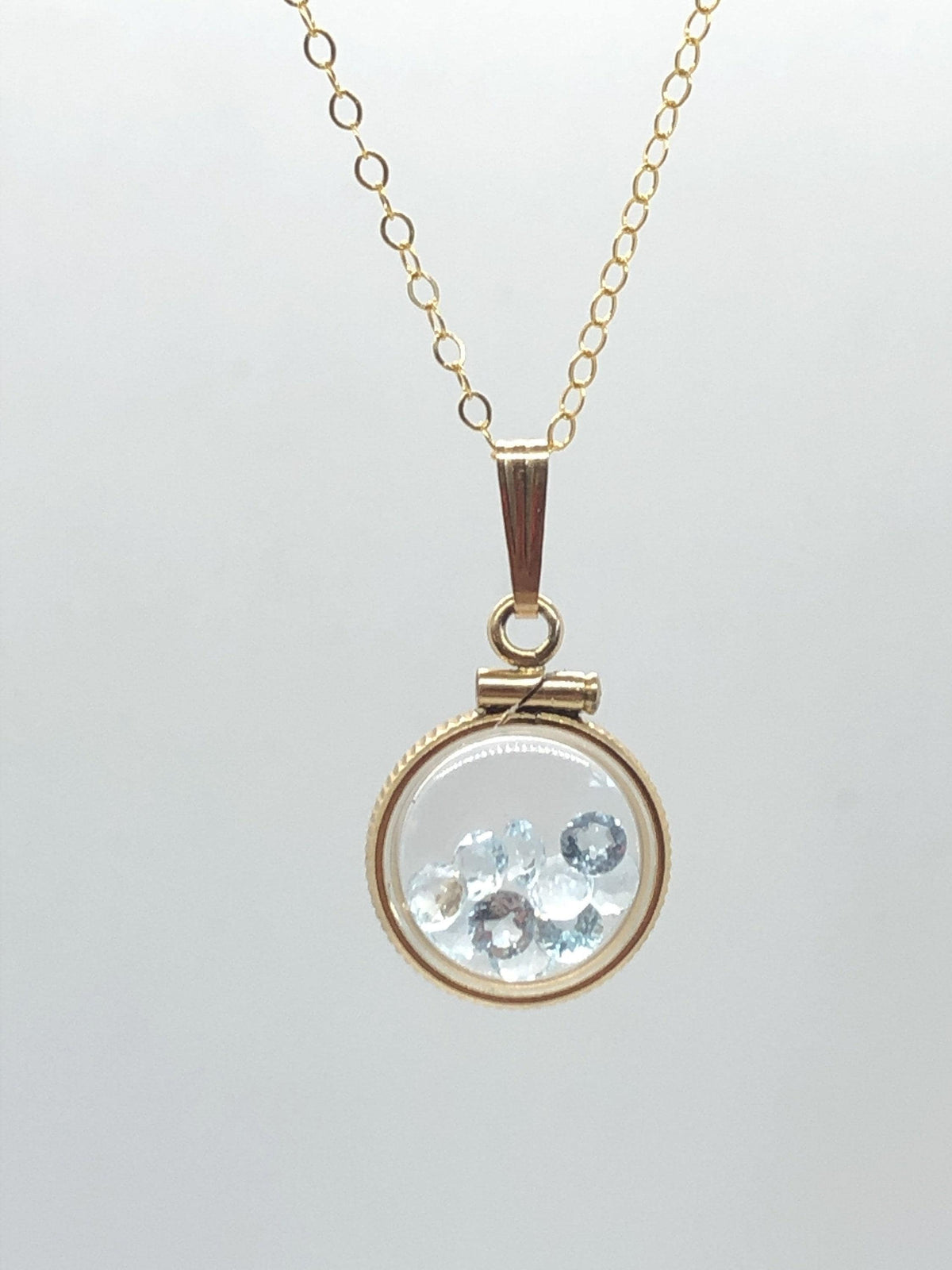 Handmade 1.1 tcw aquamarine shaker locket 14k gold filled or sterling silver with march birthstone