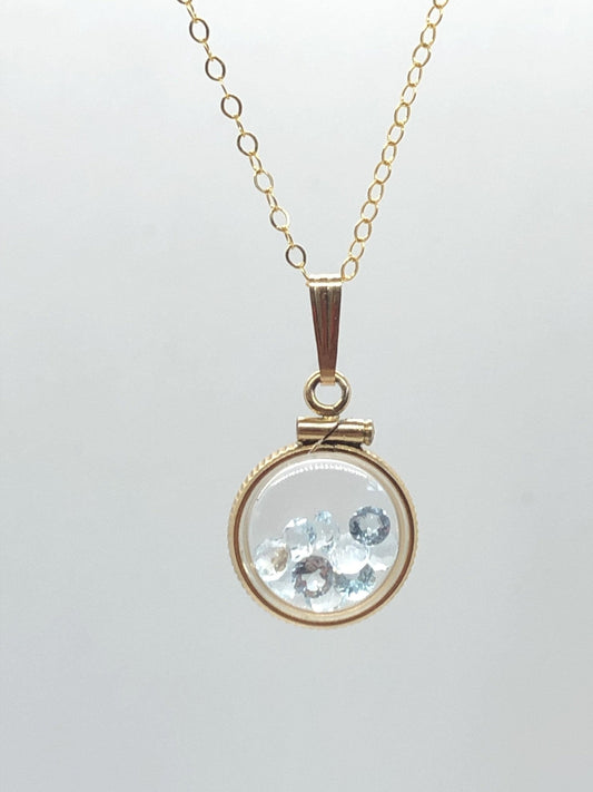 Handmade 1.1 tcw aquamarine shaker locket 14k gold filled or sterling silver with march birthstone