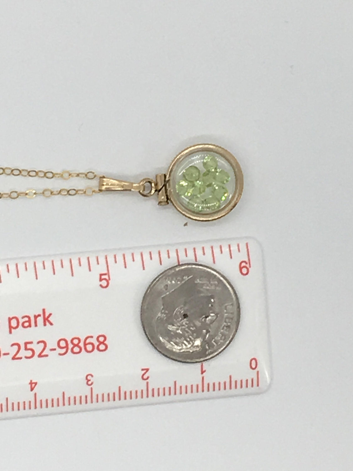Diminutive handmade peridot shaker locket 14k gold filled or silver with beautiful august birthstone, .9 tcw