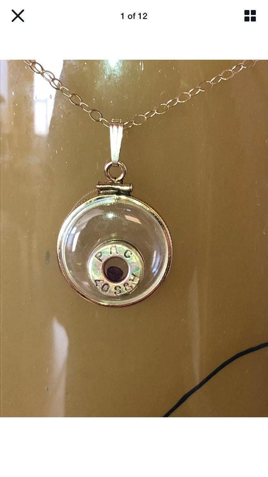 40 cal bullet necklace with floating amethyst vintage 12k gold filled locket