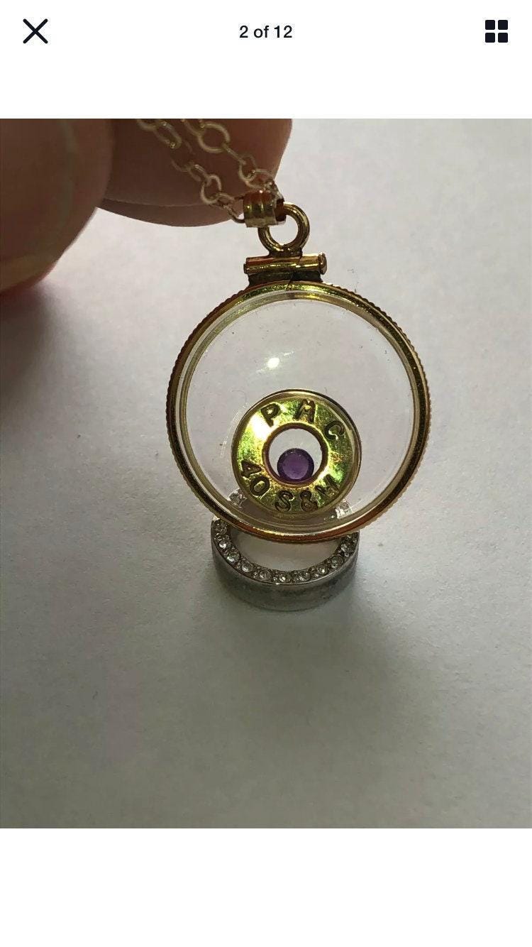 40 cal bullet necklace with floating amethyst vintage 12k gold filled locket