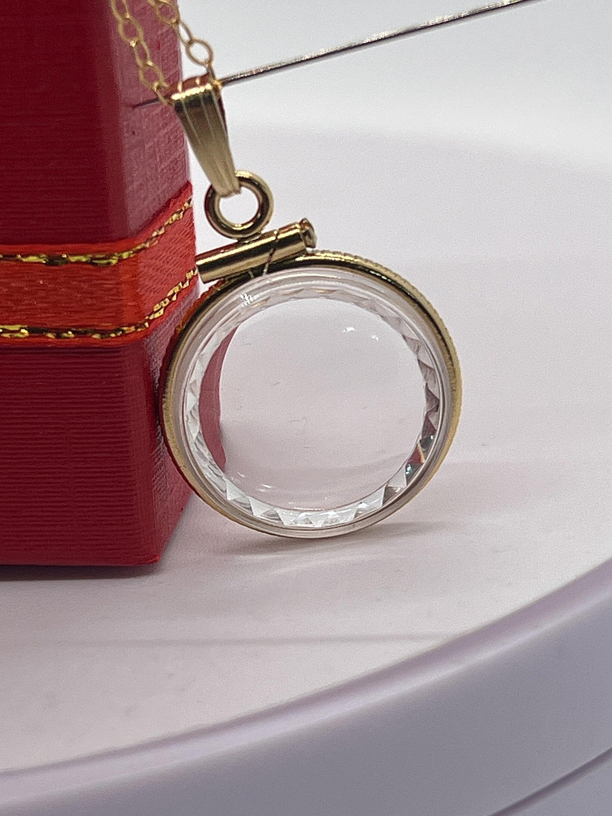 Empty Gold Filled 18mm diamond edge handmade 14k gold filled shaker locket necklace w/ free screwdriver waiting for small treasure.