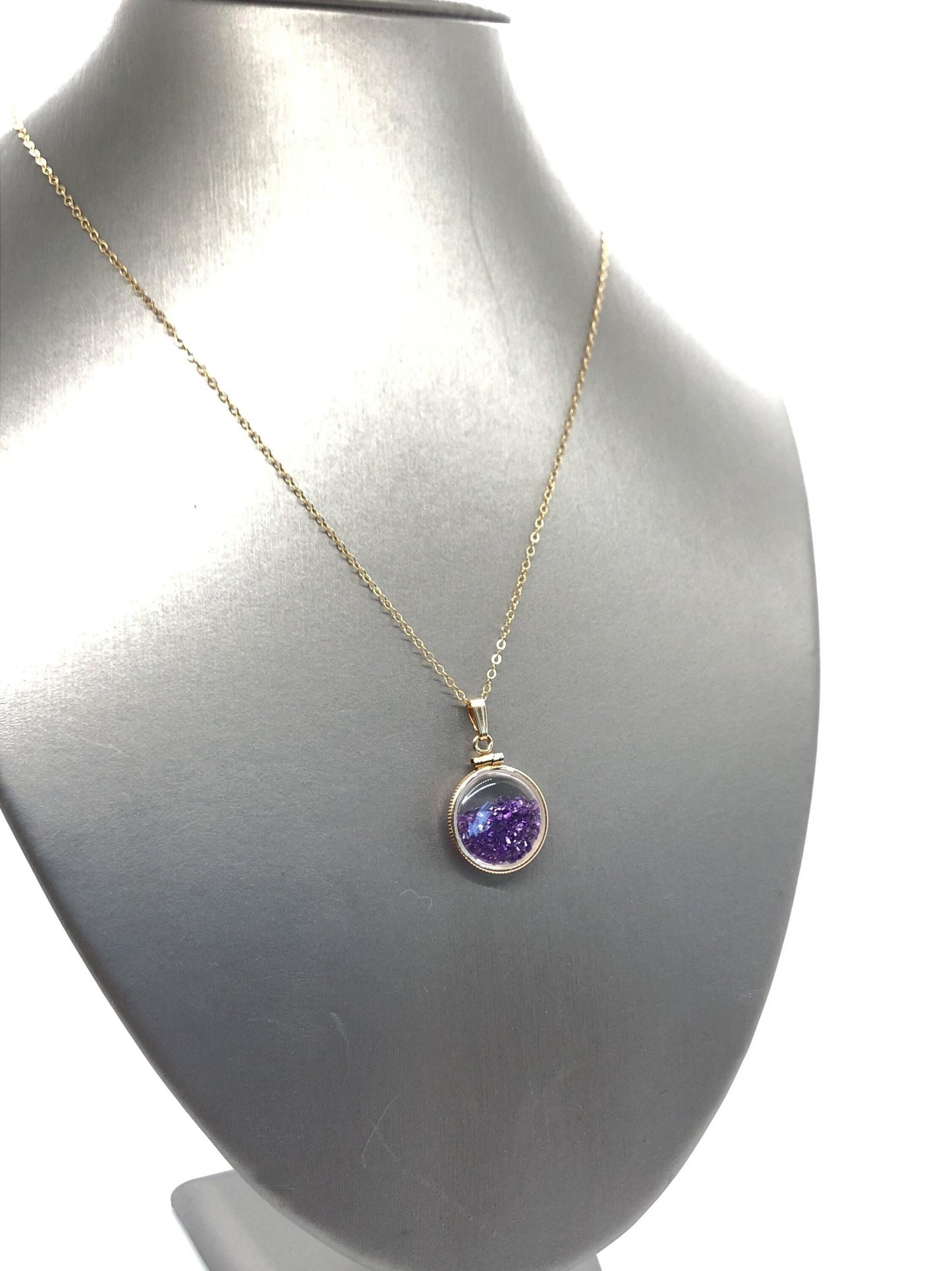 Handmade dime sized amethyst shaker locket,gold filled locket, 2.5 tcw, february birthstone.