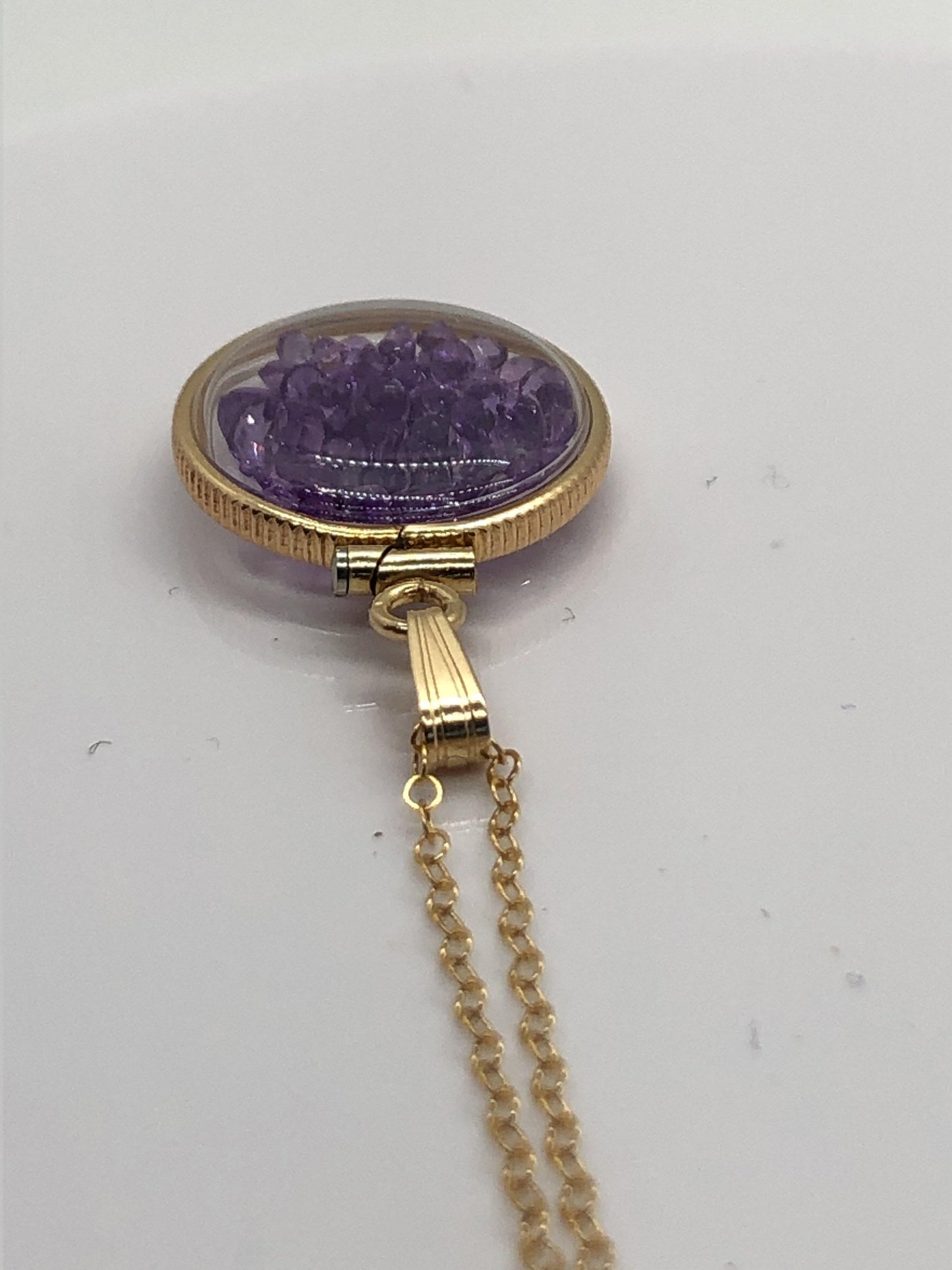 Handmade dime sized amethyst shaker locket,gold filled locket, 2.5 tcw, february birthstone.