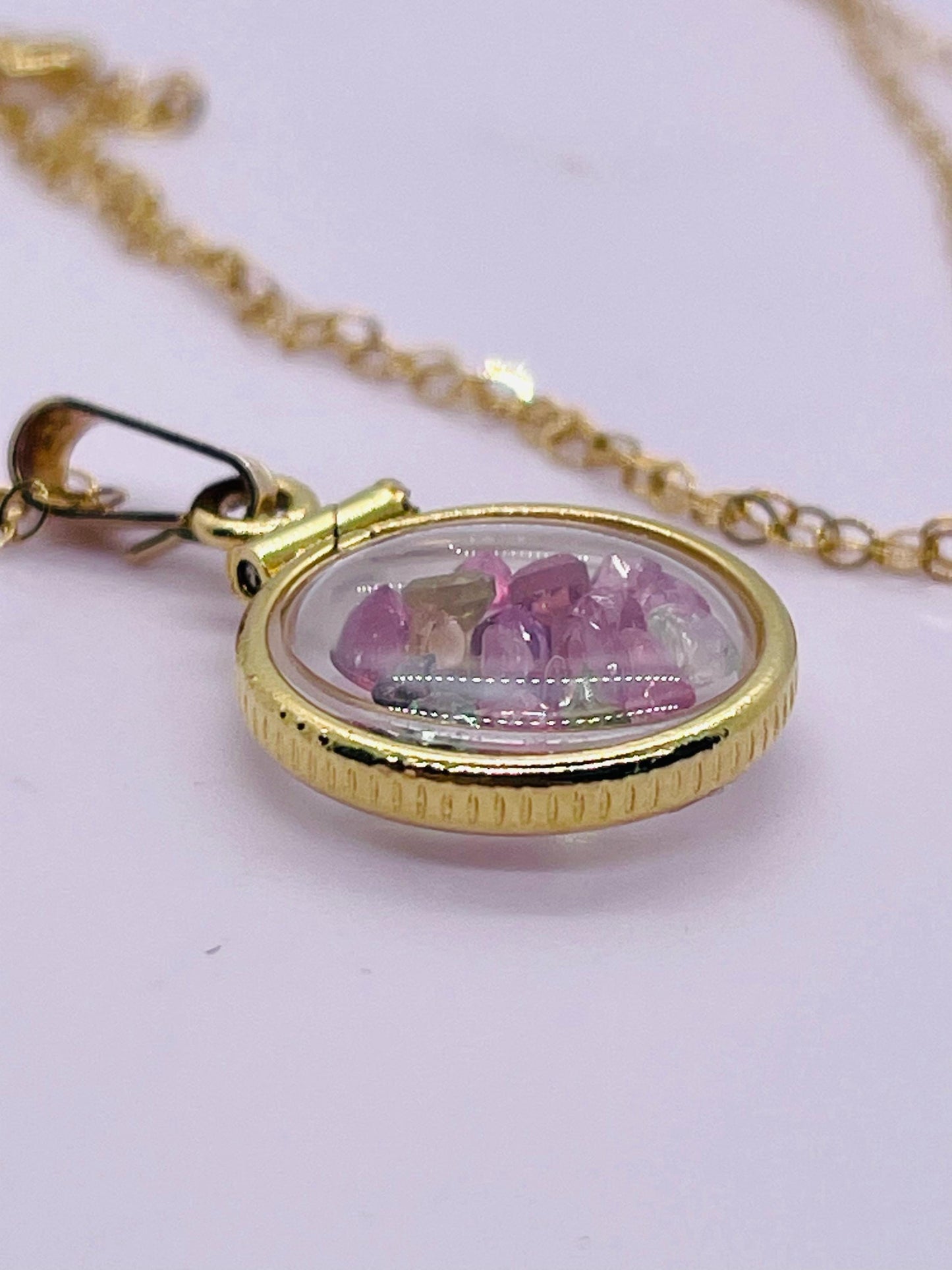 12.5 mm handmade 14k solid gold shaker locket with multi-colored tourmaline gemstones, free screwdriver