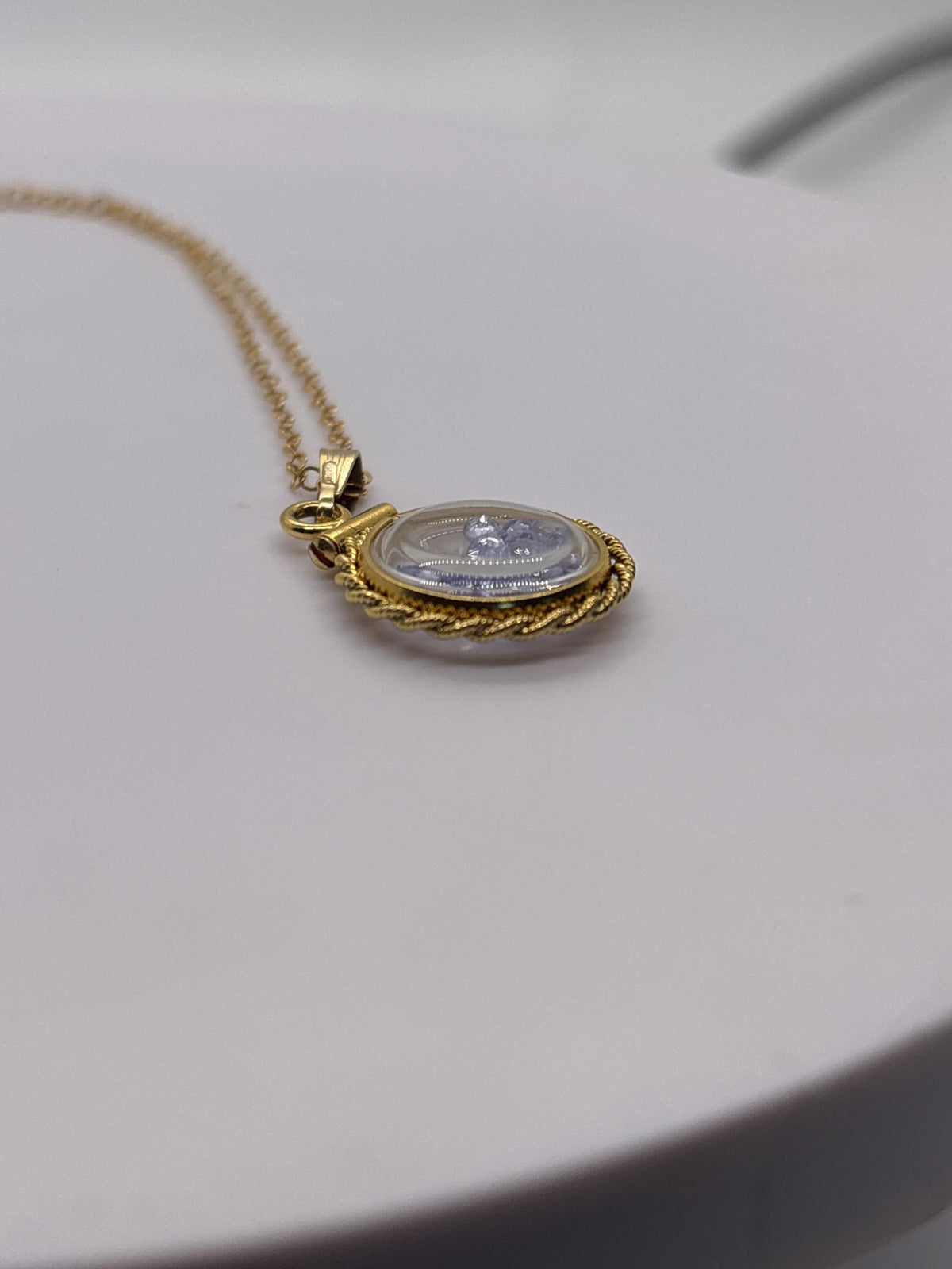 Handmade 12.5 mm 14k gold filled gemstone  shaker locket with twisted rope edge bezel, 0.75 cttw. tanzenite, birthstone december