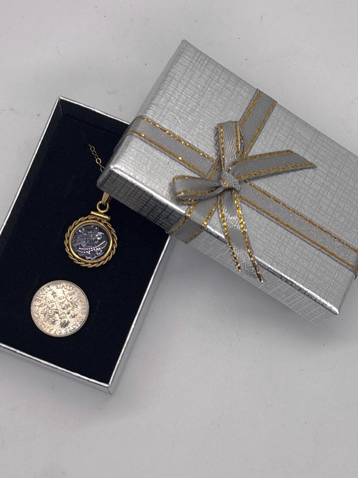 Handmade 12.5 mm 14k gold filled gemstone  shaker locket with twisted rope edge bezel, 0.75 cttw. tanzenite, birthstone december
