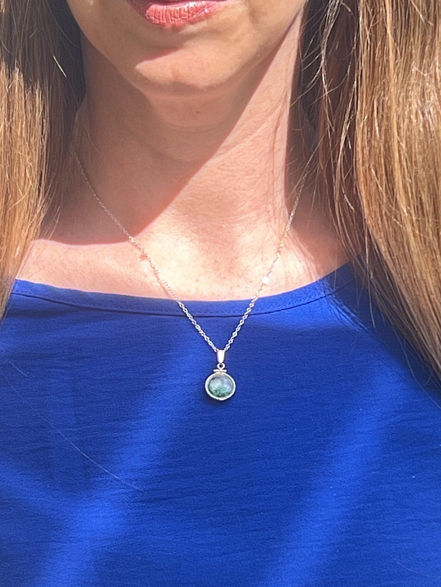 Handmade diminutive sterling silver sapphire shaker locket lucite view locket, necklace, beautiful september birthstone. 1.4 tcw